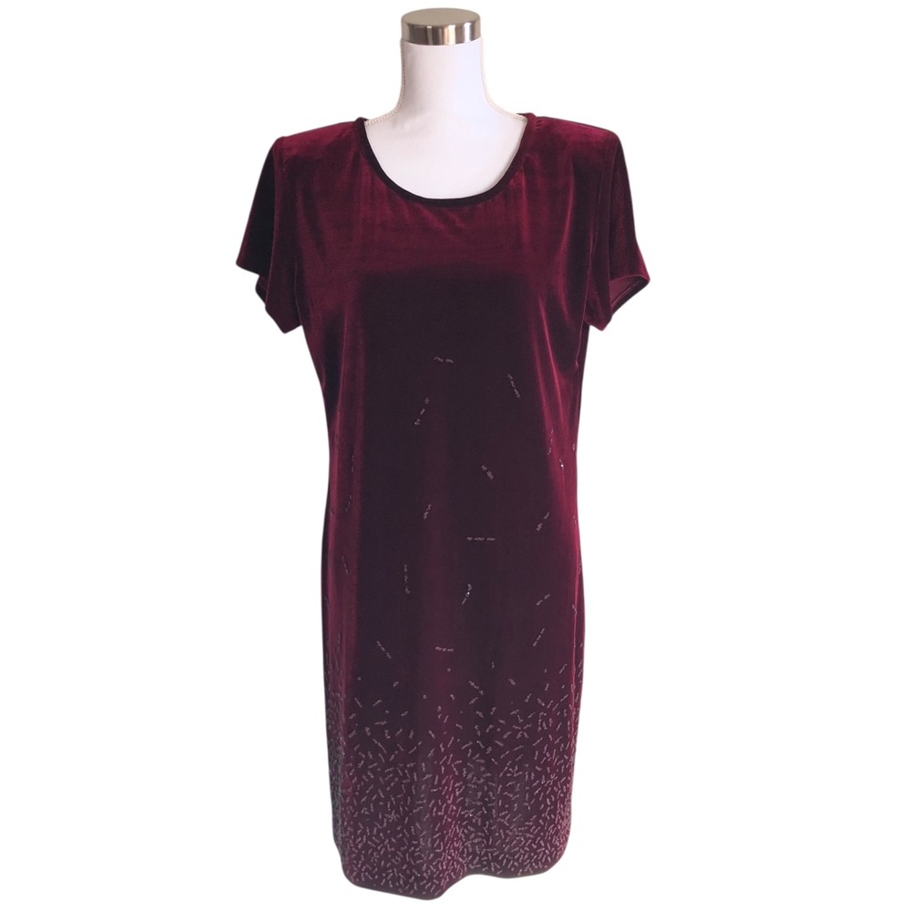 VINTAGE 80s 90s Jeffrey & Dara Burgundy Velvet Short Sleeve Dress Large Clueless